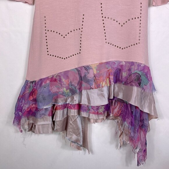 Khamsin Shirt Dress V-neck Layered Hem 3/4 Sleeves - Picture 4 of 7